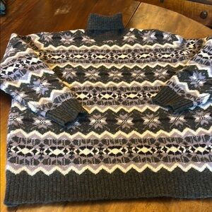 Valerie Stevens Gray and White Turtleneck Sweater with Nordic Design